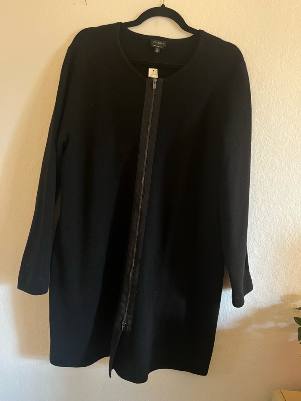 Talbots Black Zip-Front Longline Coat